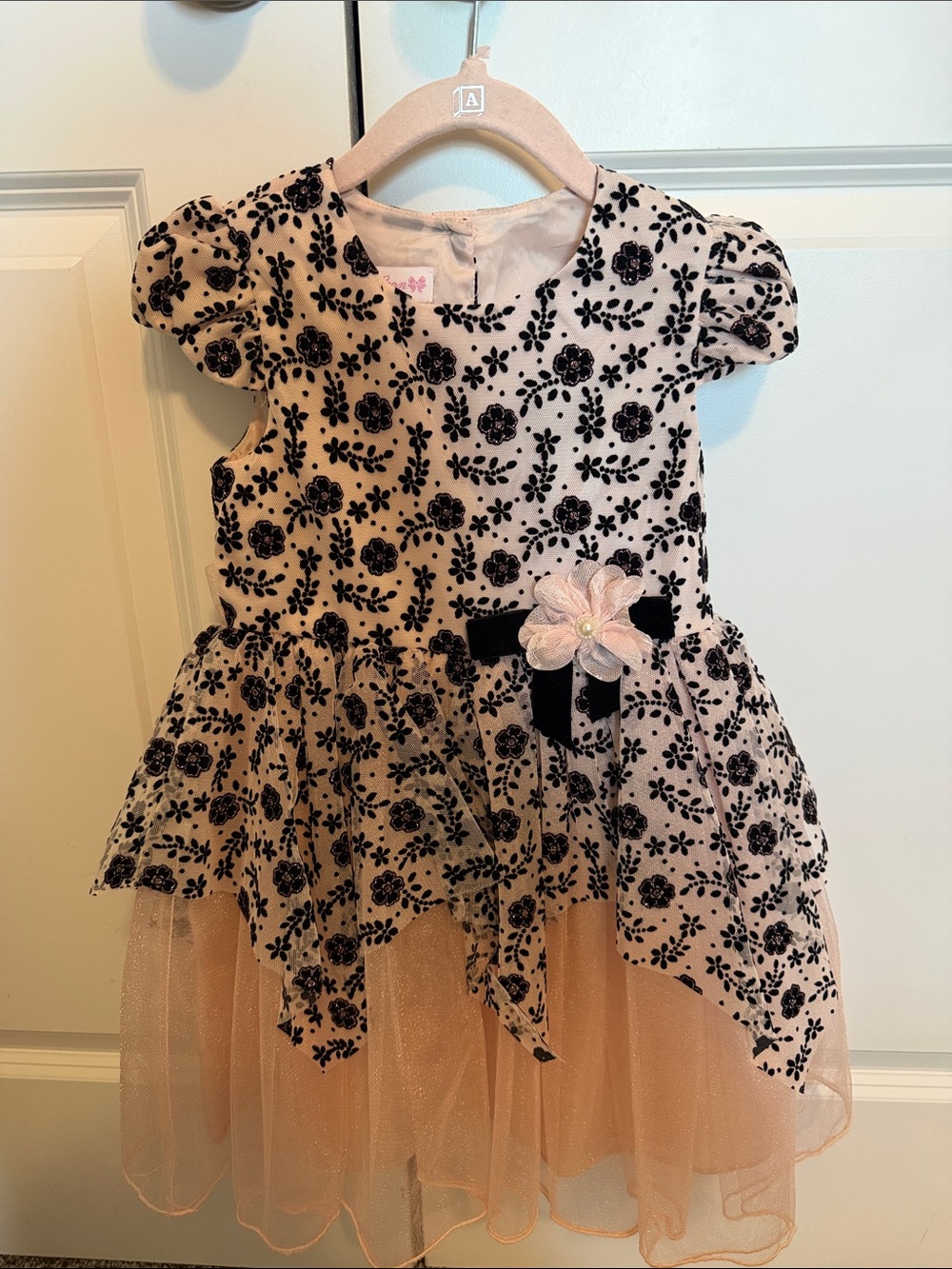 Bonnie Jean Pink and Black Floral Tulle Costume Dress